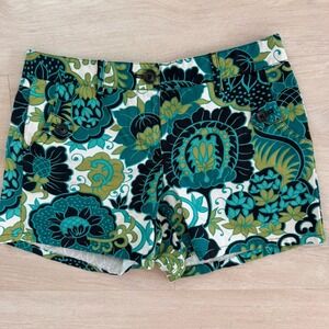 Ann Taylor Women's Floral Print Shorts Size 4 Green Blue Mod Preppy